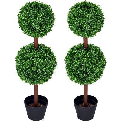 HOMCOM Lot de 2 arbres buis artificiel double boules avec tronc et pot inclus - hauteur 90 cm vert - Publicité HOMCOM Lot de 2 arbres buis artificiel double boules avec tronc et pot inclus - hauteur 90 cm vert - Publicité
