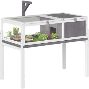 Maison pour tortue en bois Pawhut, terrarium pour reptiles avec 2 toits pliables, plateau amovible, support pour lampe, panneaux transparents, loquet de sécurité et bol, maison pour tortue - Publicité Maison pour tortue en bois Pawhut, terrarium pour reptiles avec 2 toits pliables, plateau amovible, support pour lampe, panneaux transparents, loquet de sécurité et bol, maison pour tortue - Publicité