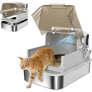 Pawhut XXL Bac à litière pour chat en acier inoxydable, bac à litière pour grands chats, bac à litière avec couvercle rabattable, côtés hauts, entrée supérieure, cuillère, inodore, facile à nettoyer, - Publicité Pawhut XXL Bac à litière pour chat en acier inoxydable, bac à litière pour grands chats, bac à litière avec couvercle rabattable, côtés hauts, entrée supérieure, cuillère, inodore, facile à nettoyer, - Publicité
