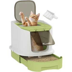 PawHut Maison de toilette pour chat, bac à litière fermé chat avec pelle, porte translucide, 2 options d'entrée et de sortie et 2 sacs de désodorisation, vert - Publicité PawHut Maison de toilette pour chat, bac à litière fermé chat avec pelle, porte translucide, 2 options d'entrée et de sortie et 2 sacs de désodorisation, vert - Publicité