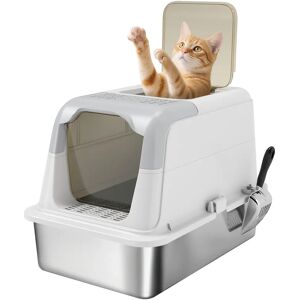 PawHut Maison de toilette pour chat bac à litière fermé en acier inoxydable, anti-traces et anti-fuites, nettoyage simplifié, pour grand chat, supporte 7 kg, 60,4 x 40,4 x 41,8 cm, blanc et gris - Publicité PawHut Maison de toilette pour chat bac à litière fermé en acier inoxydable, anti-traces et anti-fuites, nettoyage simplifié, pour grand chat, supporte 7 kg, 60,4 x 40,4 x 41,8 cm, blanc et gris - Publicité