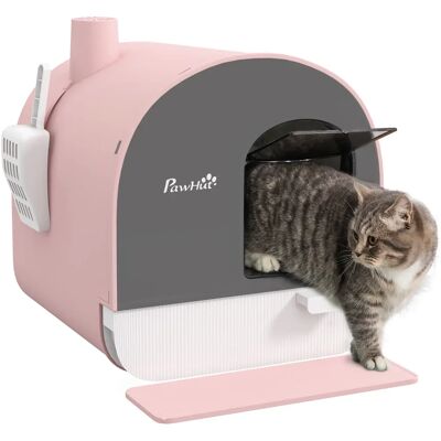 PawHut Maison de toilette pour chat avec tiroir amovible, bac à litière fermé avec tapis anti-trace, pelle, filtre anti-odeur et porte battante, nettoyage facile, 43 x 44 x 47 cm, rose - Publicité PawHut Maison de toilette pour chat avec tiroir amovible, bac à litière fermé avec tapis anti-trace, pelle, filtre anti-odeur et porte battante, nettoyage facile, 43 x 44 x 47 cm, rose - Publicité
