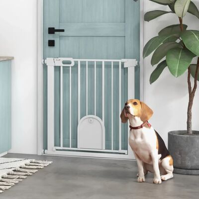 PawHut Barrière de sécurité animaux de 76H cm barrière chien chat avec porte fermeture automatique système de double verrouillag - Publicité PawHut Barrière de sécurité animaux de 76H cm barrière chien chat avec porte fermeture automatique système de double verrouillag - Publicité