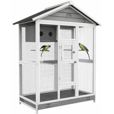 Pawhut Grande cage oiseau volière à oiseaux intérieur exterieur, 4 perchoirs bac à litière coulissant 2 portes pour canaris et perruches gris - Publicité Pawhut Grande cage oiseau volière à oiseaux intérieur exterieur, 4 perchoirs bac à litière coulissant 2 portes pour canaris et perruches gris - Publicité