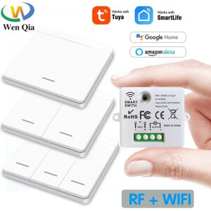 WenQia Mini Interrupteur sans fil Mural Connecté WiFi RF 433MHz Commutateur Avec Minuterie, Module Relais, Bouton Poussoir, Compatible Avec Tuya Smart Life, Google Home, Alexa, DIY