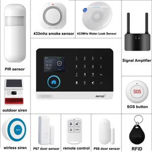 PGST Système d'alarme GSM intelligent pour la maison, système Wifi 4G pour la sécurité domestique, sans fil avec capteur de porte, compatible avec l'application Smart Life pour Alexa