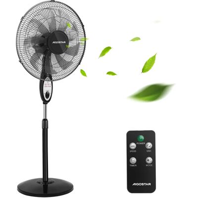 AIGOSTAR Ventilateur sur pied silencieux à 9 pales, ventilateur 40cm avec télécommande, 80 ° oscillation, minuterie 7,5H, ventilateur réglable en hauteur - Publicité AIGOSTAR Ventilateur sur pied silencieux à 9 pales, ventilateur 40cm avec télécommande, 80 ° oscillation, minuterie 7,5H, ventilateur réglable en hauteur - Publicité