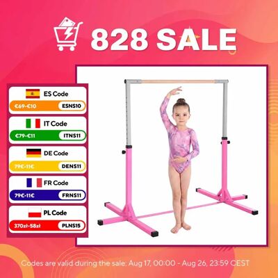 HOMCOM Barre fixe de gymnastique pour enfant, hauteur réglable 13 niveaux de 92-150 cm, en acier et bois en hêtre, barre de gym - Publicité HOMCOM Barre fixe de gymnastique pour enfant, hauteur réglable 13 niveaux de 92-150 cm, en acier et bois en hêtre, barre de gym - Publicité
