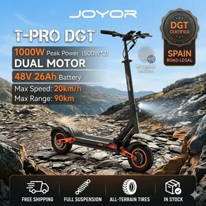 Trottinette électrique certifiée JOYOR T-Pro Dgt, double moteur 500W*2, trottinette électrique haute capacité 48V 26Ah, vitesse maximale 25Km/H, autonomie maximale 90Km, pneu antidérapant de 10 - Publicité Trottinette électrique certifiée JOYOR T-Pro Dgt, double moteur 500W*2, trottinette électrique haute capacité 48V 26Ah, vitesse maximale 25Km/H, autonomie maximale 90Km, pneu antidérapant de 10 - Publicité