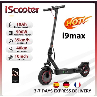 IScooter-Trottinette Électrique i9max, 36V, 10Ah, 500W, Autonomie de 30 à 40km, Suspension Touriste, Vitesse de 15 à 35 km/h, 10 Pouces, avec Application - Publicité IScooter-Trottinette Électrique i9max, 36V, 10Ah, 500W, Autonomie de 30 à 40km, Suspension Touriste, Vitesse de 15 à 35 km/h, 10 Pouces, avec Application - Publicité