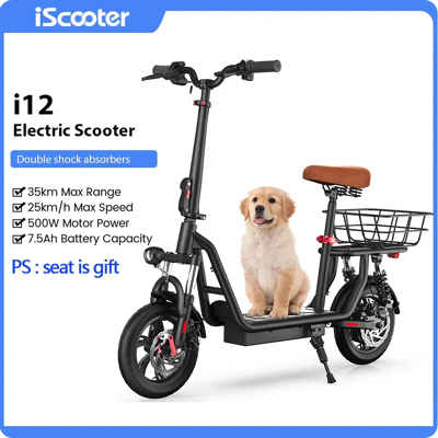 Trottinette Électrique i12 iScooter - Pliable, 12 pouces, 500W, Siège & Panier - Publicité Trottinette Électrique i12 iScooter - Pliable, 12 pouces, 500W, Siège & Panier - Publicité