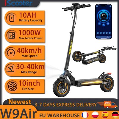 Trottinette électrique iScooter W9Air 1000W de puissance maximale, pneus tout-terrain de 10 pouces, autonomie de 40 km, batterie 10Ah, vitesse de 40 km/h, pour adultes - Publicité Trottinette électrique iScooter W9Air 1000W de puissance maximale, pneus tout-terrain de 10 pouces, autonomie de 40 km, batterie 10Ah, vitesse de 40 km/h, pour adultes - Publicité
