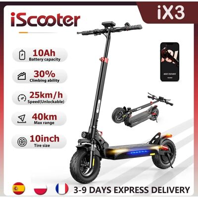 Trottinette électrique iScooter iX3 48V10Ah, autonomie de 30-40 km, pneus tout-terrain de 10 pouces, trottinettes électriques pliables avec application. Publicité Trottinette électrique iScooter iX3 48V10Ah, autonomie de 30-40 km, pneus tout-terrain de 10 pouces, trottinettes électriques pliables avec application. Publicité