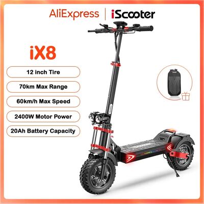 IScooter-Trottinette Électrique iX8 de 12 Pouces, 2400W, Moteur Tout-Terrain, 20Ah, 60 km/h, autonomie de 70km, Pliable - Publicité IScooter-Trottinette Électrique iX8 de 12 Pouces, 2400W, Moteur Tout-Terrain, 20Ah, 60 km/h, autonomie de 70km, Pliable - Publicité