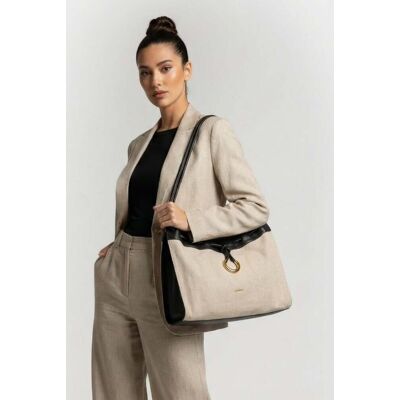 Coccinelle Leather Large Shoulder Bag In Beige And Black Taille: OS Sacs à main Outlet Femme Marron - Publicité Coccinelle Leather Large Shoulder Bag In Beige And Black Taille: OS Sacs à main Outlet Femme Marron - Publicité