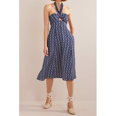 Boden Halterneck Cut Out Midi Dress Prussian Blue, Tranquil Geo Taille: 16R Robes Outlet Femme Bleu - Publicité Boden Halterneck Cut Out Midi Dress Prussian Blue, Tranquil Geo Taille: 16R Robes Outlet Femme Bleu - Publicité