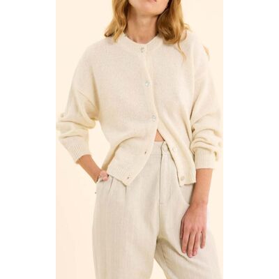 ICode Ecru Knit Cardigan With Palm Trees On Back Off-white Taille: XS Vestes Outlet Femme Blanche - Publicité ICode Ecru Knit Cardigan With Palm Trees On Back Off-white Taille: XS Vestes Outlet Femme Blanche - Publicité