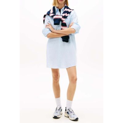 Tommy Hilfiger Tjw Linen Shirt Dress Light Powdery Blue/stripe Taille: XS Robes Mini Outlet Femme Blanche - Publicité Tommy Hilfiger Tjw Linen Shirt Dress Light Powdery Blue/stripe Taille: XS Robes Mini Outlet Femme Blanche - Publicité