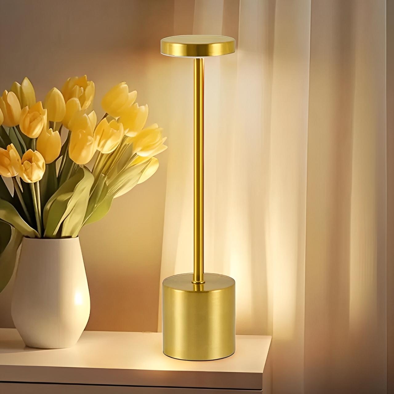 stech Lampe De Table Sans Fil Rechargeable Design Led Restaurant - Moderne - Doré