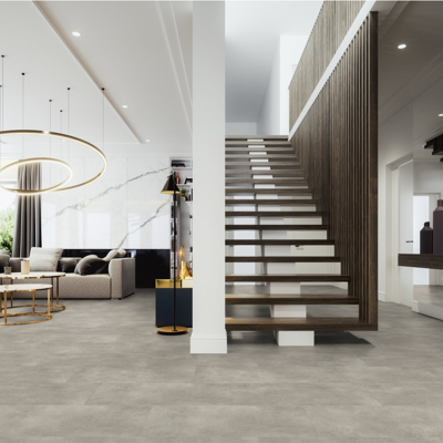 Dalle rectangulaire de sol PVC effet béton clipsable rock taupe Gerflor - 73 cm x 39.9 cm x 0.57 cm - Publicité Dalle rectangulaire de sol PVC effet béton clipsable rock taupe Gerflor - 73 cm x 39.9 cm x 0.57 cm - Publicité