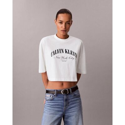 T-shirt Calvin Klein Heritage courte coupe courte blanc noir femme - L - Publicité T-shirt Calvin Klein Heritage courte coupe courte blanc noir femme - L - Publicité