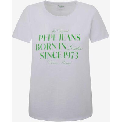 T-shirt Pepe Jeans Jasmine à manches courtes pour femme, blanc et vert. - M - Publicité T-shirt Pepe Jeans Jasmine à manches courtes pour femme, blanc et vert. - M - Publicité