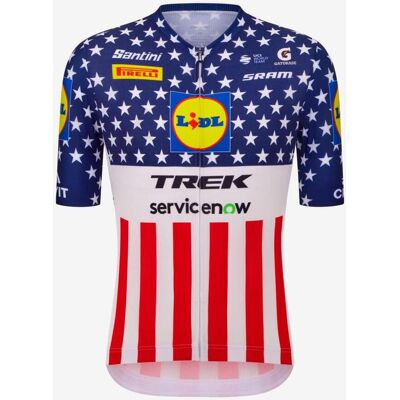 Santini Maillot Lidl-Trek 2026 Champion national des États-Unis manches courtes - Coupe Classique - XS - Publicité Santini Maillot Lidl-Trek 2026 Champion national des États-Unis manches courtes - Coupe Classique - XS - Publicité