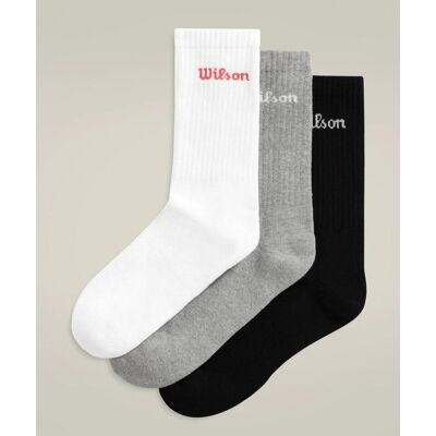 Chaussettes Wilson Crew Logo blanc gris noir (lot de 3) - M - Publicité Chaussettes Wilson Crew Logo blanc gris noir (lot de 3) - M - Publicité