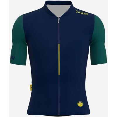 Maillot Santini Le Maillot Jaune Allez manche courte bleu marine vert - Coupe Sleek - M - Publicité Maillot Santini Le Maillot Jaune Allez manche courte bleu marine vert - Coupe Sleek - M - Publicité