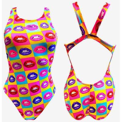 Maillot de bain de natation Turbo Lips bretelles larges jaune rose femme - S - Publicité Maillot de bain de natation Turbo Lips bretelles larges jaune rose femme - S - Publicité