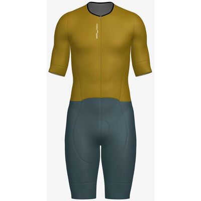 Combinaison de triathlon Santini Leaf jaune ocre - Coupe Slim - M - Publicité Combinaison de triathlon Santini Leaf jaune ocre - Coupe Slim - M - Publicité