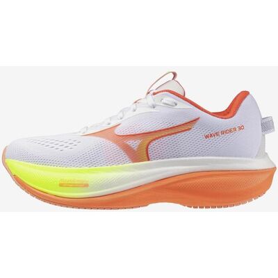 Chaussures Mizuno Wave Rider 30 blanc orange jaune femme - 40.5 - Publicité Chaussures Mizuno Wave Rider 30 blanc orange jaune femme - 40.5 - Publicité