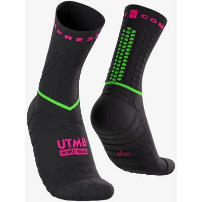 Chaussettes Compressport Ultra Trail v2.0 - UTMB 2026 noir vert fuchsia - T2 - Publicité Chaussettes Compressport Ultra Trail v2.0 - UTMB 2026 noir vert fuchsia - T2 - Publicité