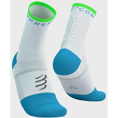 Chaussettes Compressport Pro Marathon v2.0 blanc bleu vert - T4 - Publicité Chaussettes Compressport Pro Marathon v2.0 blanc bleu vert - T4 - Publicité