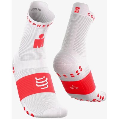 Chaussettes Compressport Pro Racing v4.0 Run High Ironman 2026 blanc rouge - T1 - Publicité Chaussettes Compressport Pro Racing v4.0 Run High Ironman 2026 blanc rouge - T1 - Publicité