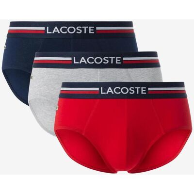 Slip Lacoste Logo Taille Monochrome rouge bleu marine gris (3 unités) - S - Publicité Slip Lacoste Logo Taille Monochrome rouge bleu marine gris (3 unités) - S - Publicité