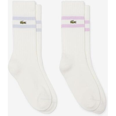 Chaussettes Lacoste Stripe Contrasted blanc rose lilas (2 paires) - 43-46 - Publicité Chaussettes Lacoste Stripe Contrasted blanc rose lilas (2 paires) - 43-46 - Publicité