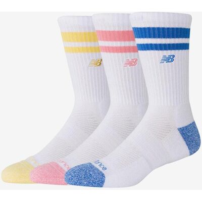 Chaussettes New Balance Active Lifestyle Striped Crew blanc bleu rose jaune (3 paires) - S - Publicité Chaussettes New Balance Active Lifestyle Striped Crew blanc bleu rose jaune (3 paires) - S - Publicité