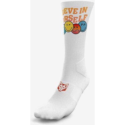 Chaussettes Otso Smiley Believe blanc pur orange. - XS-S - Publicité Chaussettes Otso Smiley Believe blanc pur orange. - XS-S - Publicité