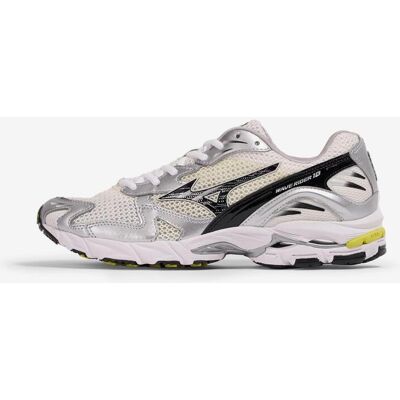 Baskets Mizuno Wave Rider 10 S blanc argent jaune - 44 - Publicité Baskets Mizuno Wave Rider 10 S blanc argent jaune - 44 - Publicité