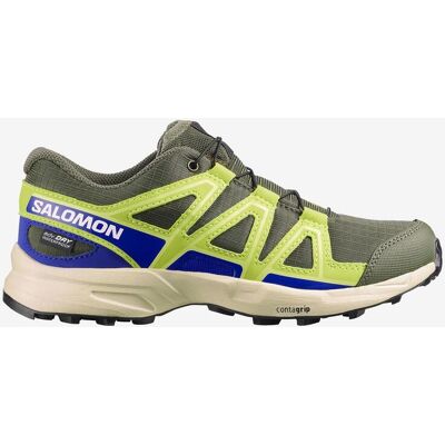 Chaussures Salomon Speedcross ClimaSalomon Waterproof vert kaki bleu jaune enfant - 28 - Publicité Chaussures Salomon Speedcross ClimaSalomon Waterproof vert kaki bleu jaune enfant - 28 - Publicité