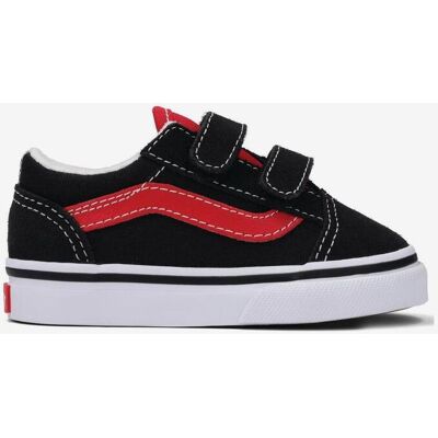 Baskets Vans Old Skool Sidestripe noir rouge bébé - 26 - Publicité Baskets Vans Old Skool Sidestripe noir rouge bébé - 26 - Publicité