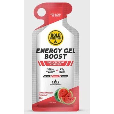 Gold Nutrition Booste Energy - Pastèque - Boîte 16 gels - Publicité Gold Nutrition Booste Energy - Pastèque - Boîte 16 gels - Publicité