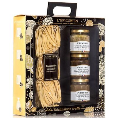 Coffret l'épicurien déclinaison truffe - 200g de pâtes + 3 sauces artisanales - Publicité Coffret l'épicurien déclinaison truffe - 200g de pâtes + 3 sauces artisanales - Publicité