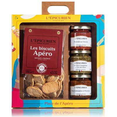 Coffret l'épicurien place de l'apéro - 3 tartinables + 150g de biscuits apéro - Publicité Coffret l'épicurien place de l'apéro - 3 tartinables + 150g de biscuits apéro - Publicité
