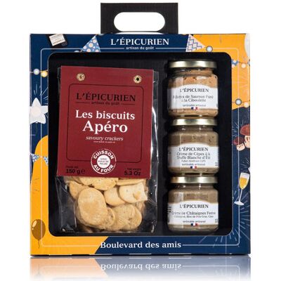 L'Épicurien Coffret l'epicurien boulevard des amis - 3 tartinables + 150g de biscuits apéro - Publicité L'Épicurien Coffret l'epicurien boulevard des amis - 3 tartinables + 150g de biscuits apéro - Publicité