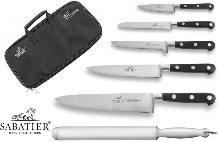 Malette de 5 couteaux + 1 fusil sabatier idéal inox 100% forgés et français
