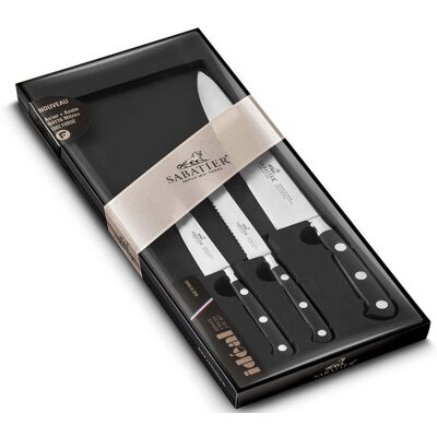 Coffret 3 couteaux sabatier idéal inox 100% forgé et français - Publicité Coffret 3 couteaux sabatier idéal inox 100% forgé et français - Publicité
