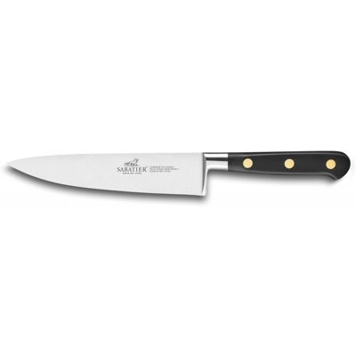 Couteau de chef sabatier idéal inox 100% forgé rivets laiton lame 15cm - Publicité Couteau de chef sabatier idéal inox 100% forgé rivets laiton lame 15cm - Publicité