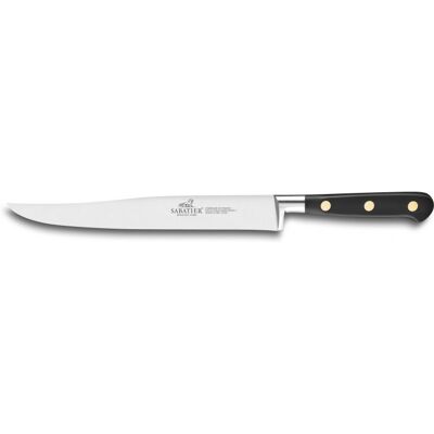 Couteau yatagan sabatier idéal inox 100% forgé rivets laiton lame 20cm - Publicité Couteau yatagan sabatier idéal inox 100% forgé rivets laiton lame 20cm - Publicité